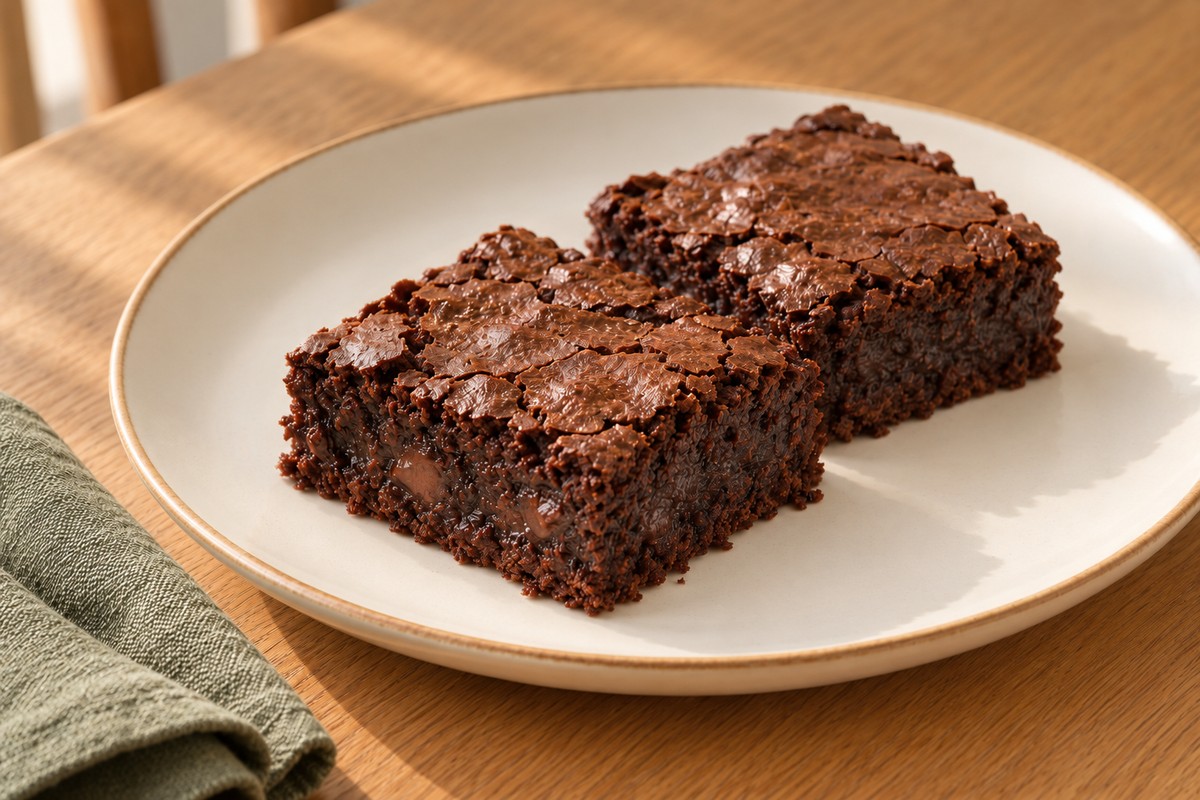 Dark chocolate brownies for two — serving illustration