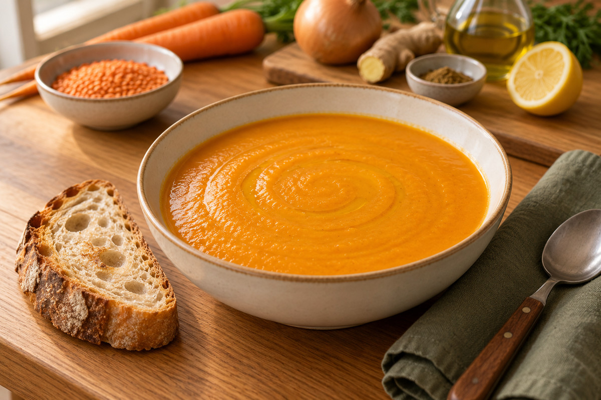 Ginger, carrot & red lentil soup — serving illustration