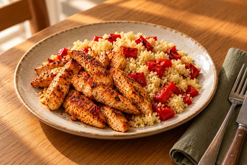 Paprika chicken & pepper couscous — serving illustration
