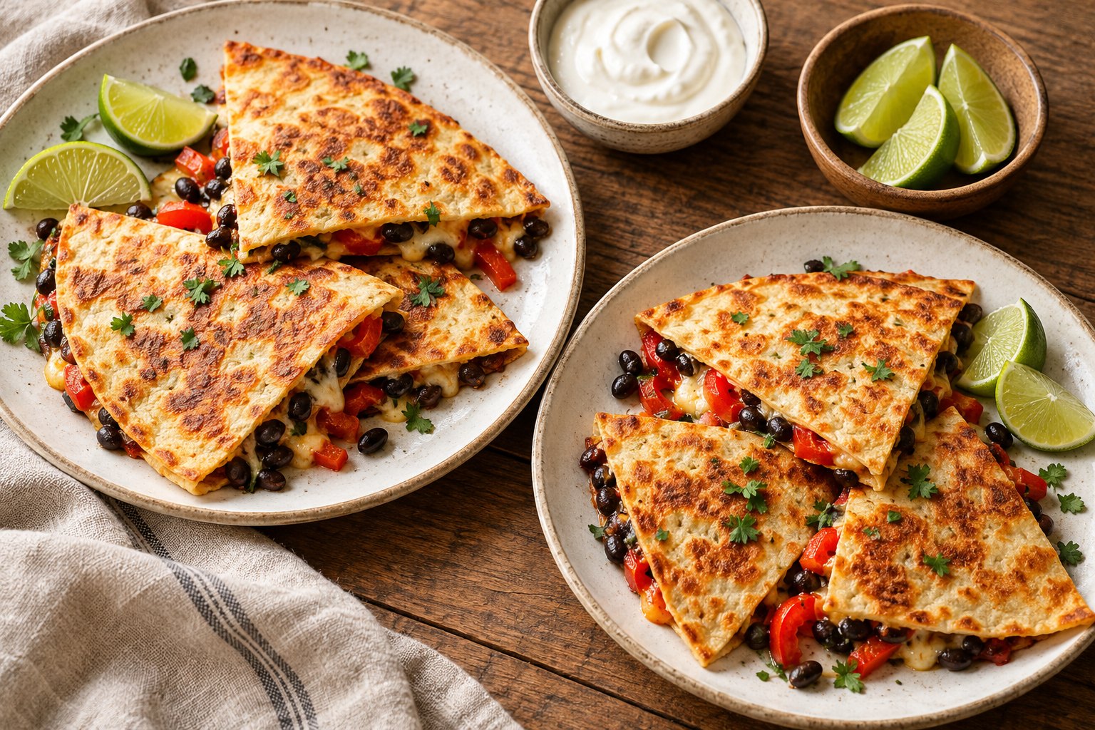 Black bean & pepper quesadillas — serving illustration