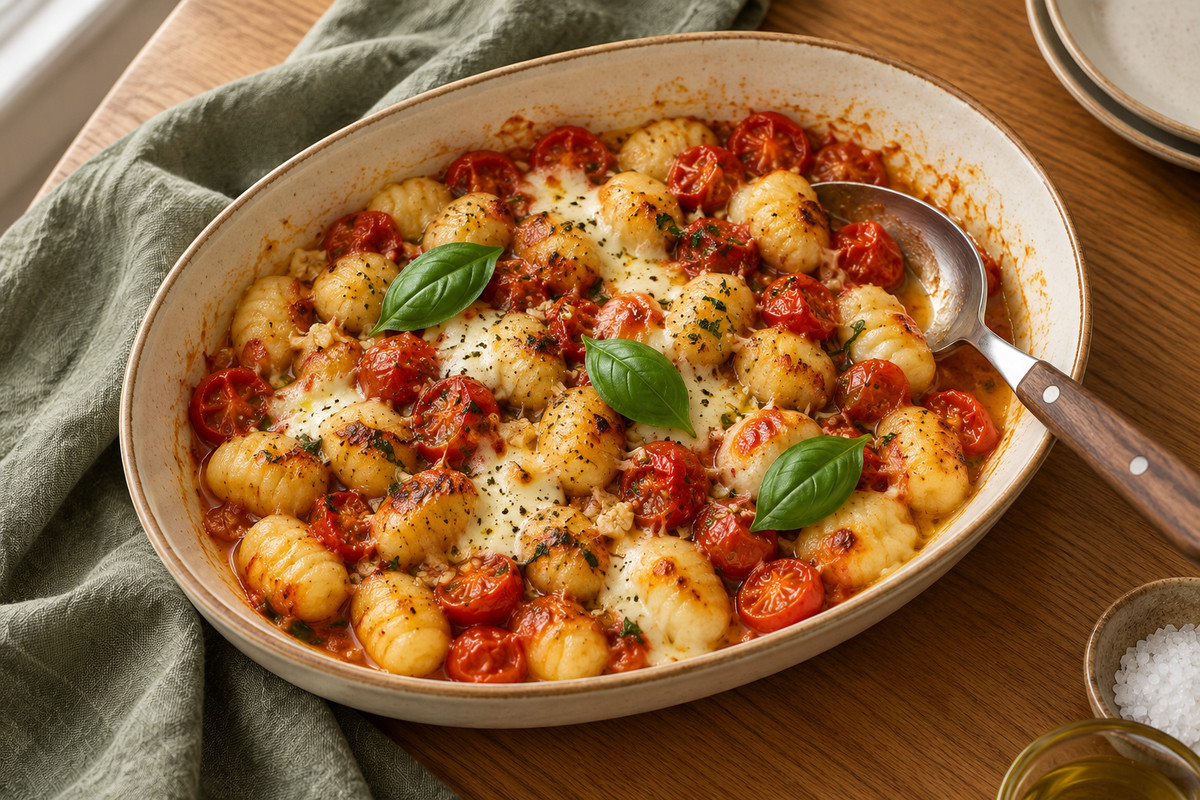 Roast tomato & mozzarella gnocchi — serving illustration