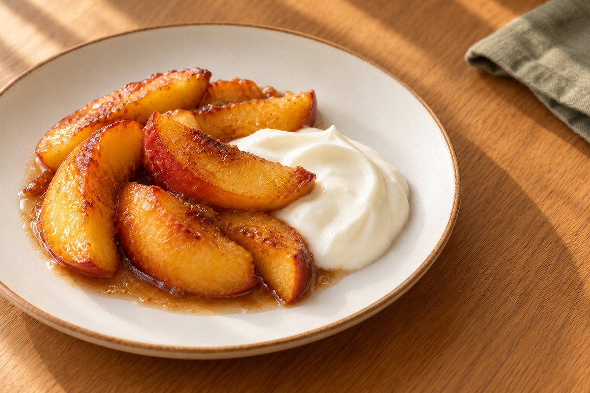Skillet peaches & vanilla yogurt — serving illustration